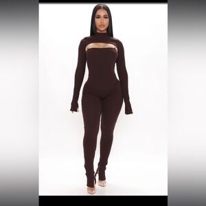 Brown jumpsuit set